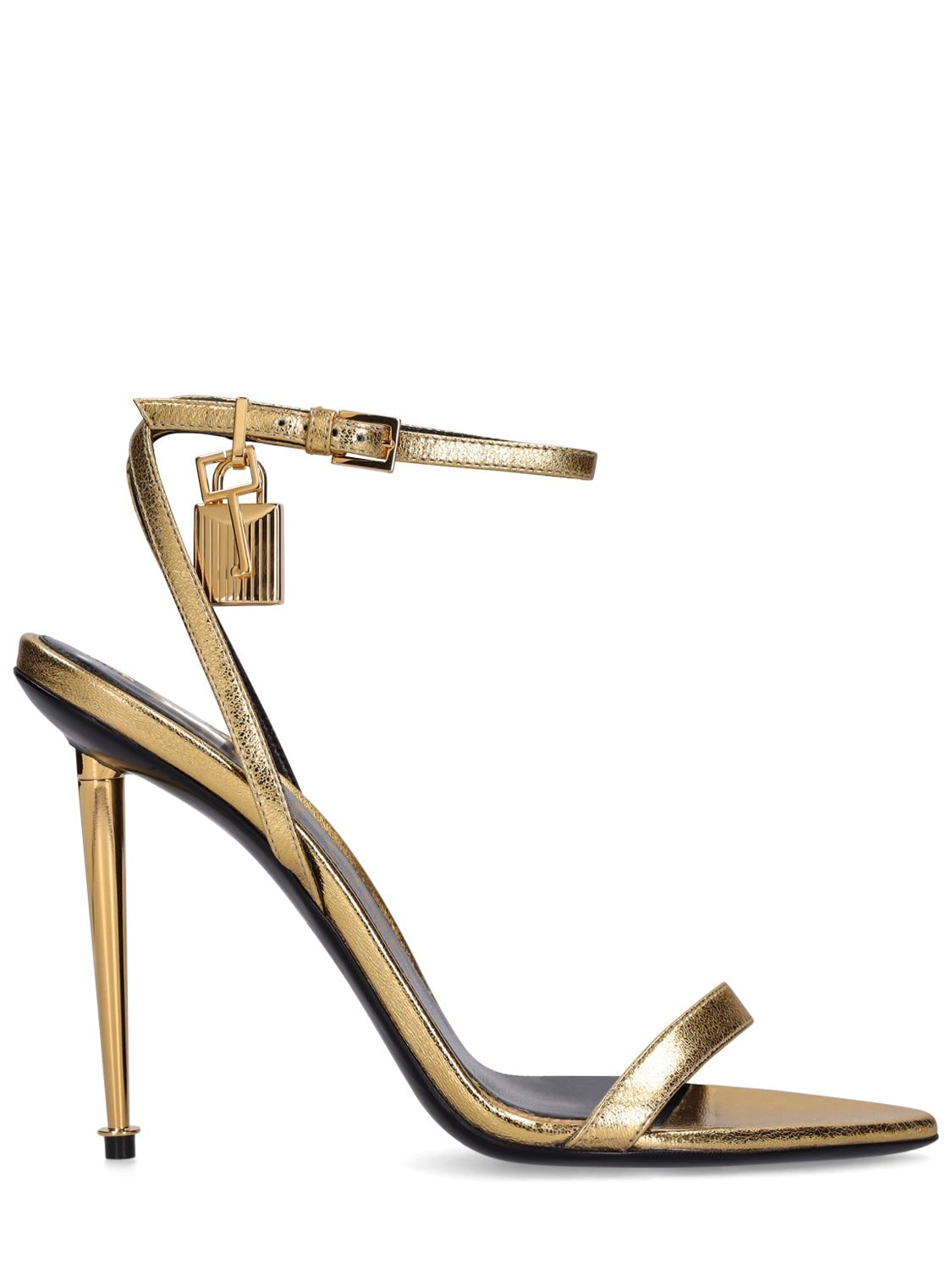 Shop Tom Ford 105mm Padlock Metallic Leather Sandals In Gold