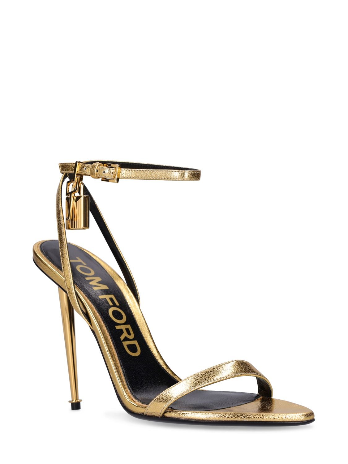 Shop Tom Ford 105mm Padlock Metallic Leather Sandals In Gold