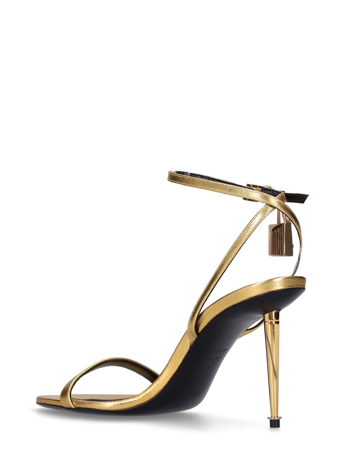 Shop Tom Ford 85mm Padlock Metallic Leather Sandals In Gold