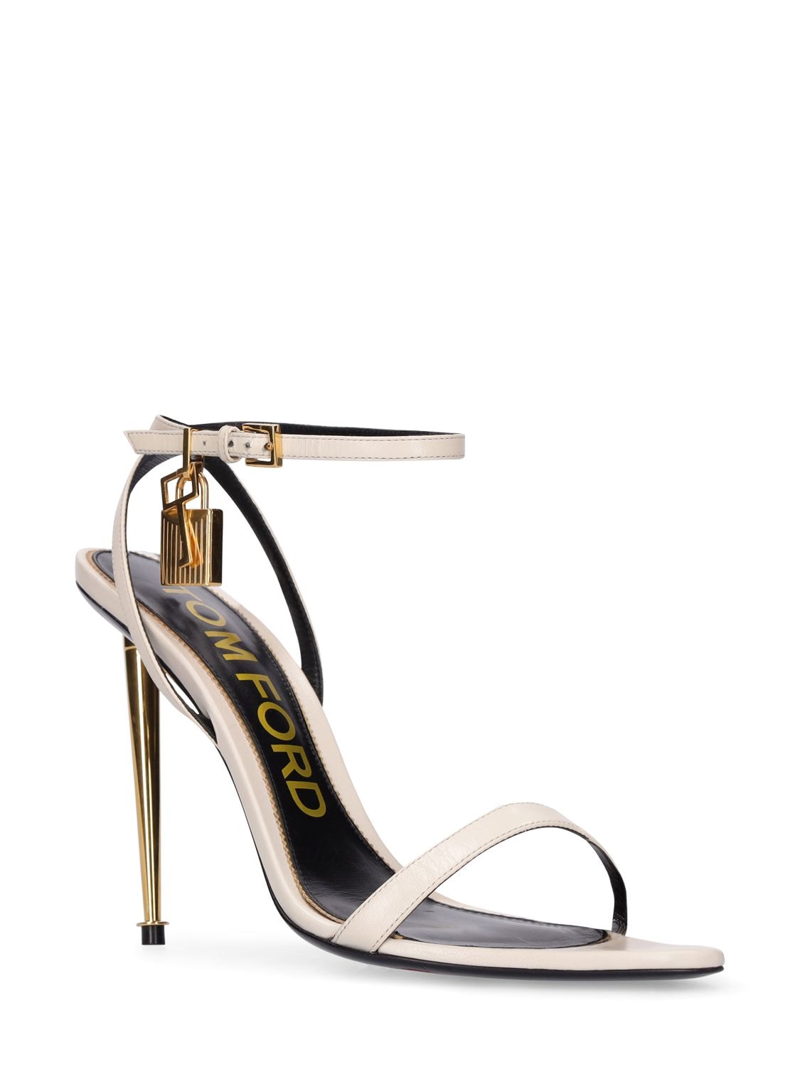 Shop Tom Ford 105mm Padlock Leather Sandals In 화이트