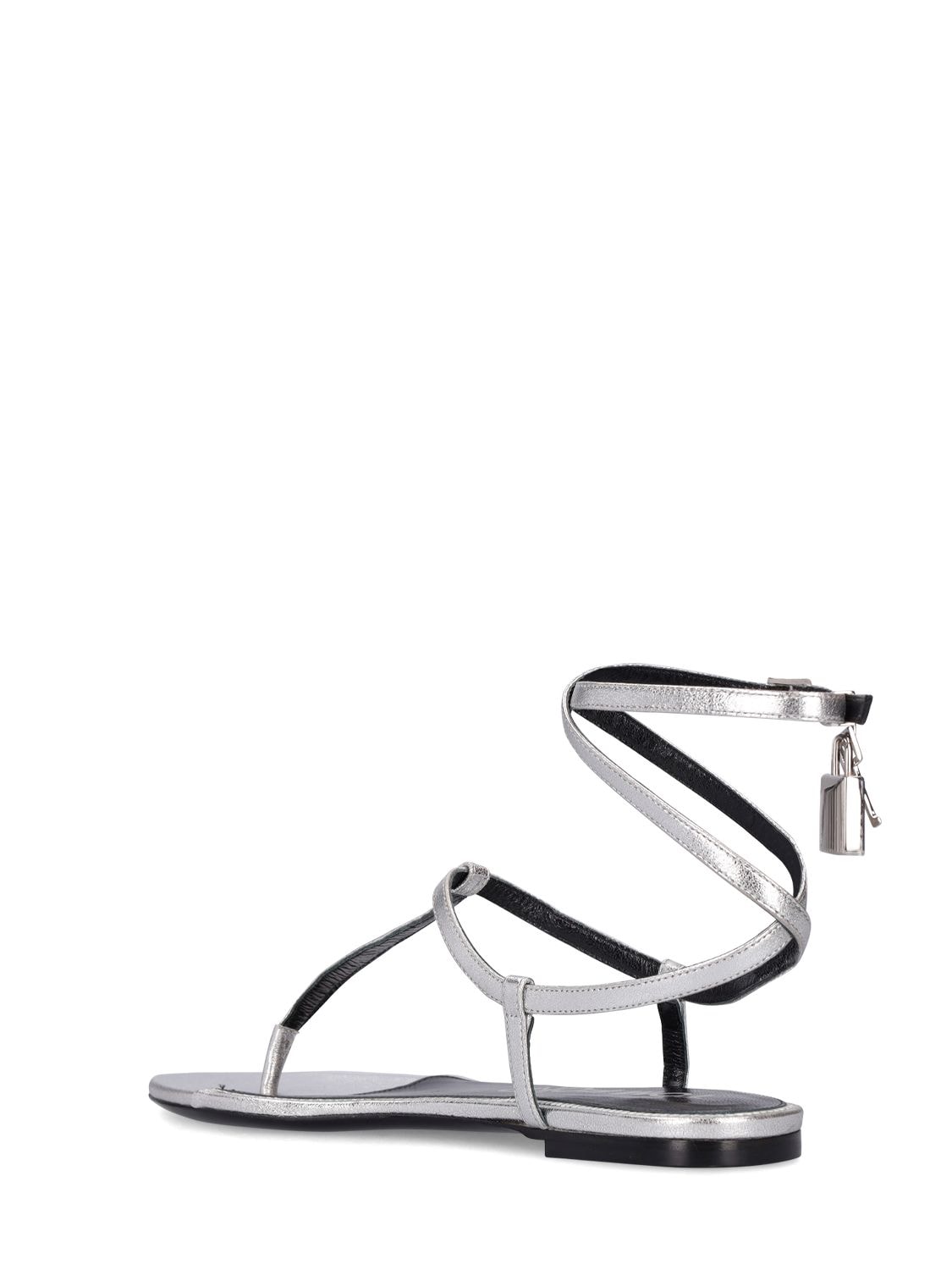 Shop Tom Ford 10mm Laminated Leather Thong Sandals In Silver
