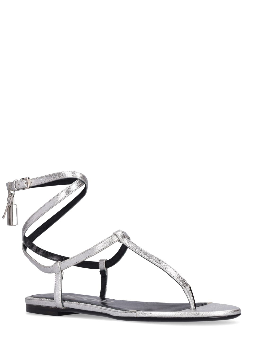 Shop Tom Ford 10mm Laminated Leather Thong Sandals In Silver