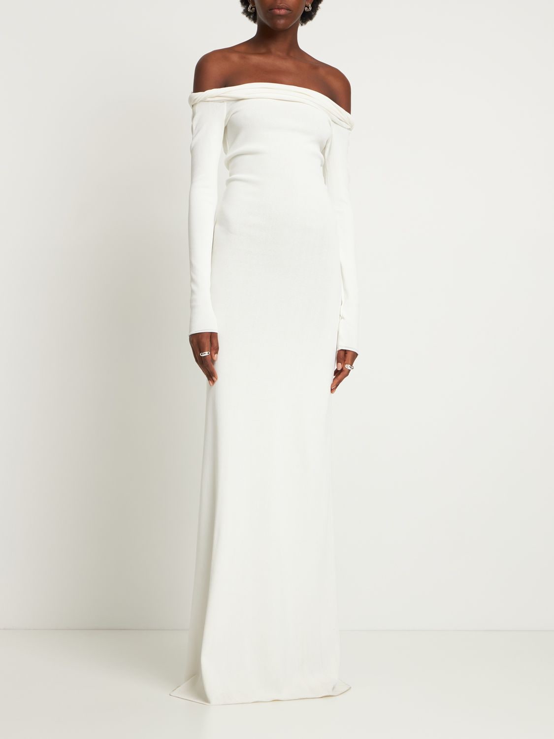 Blumarine Maxi Dress with High-Neck and Rear Cut-Out in Laminated Visc