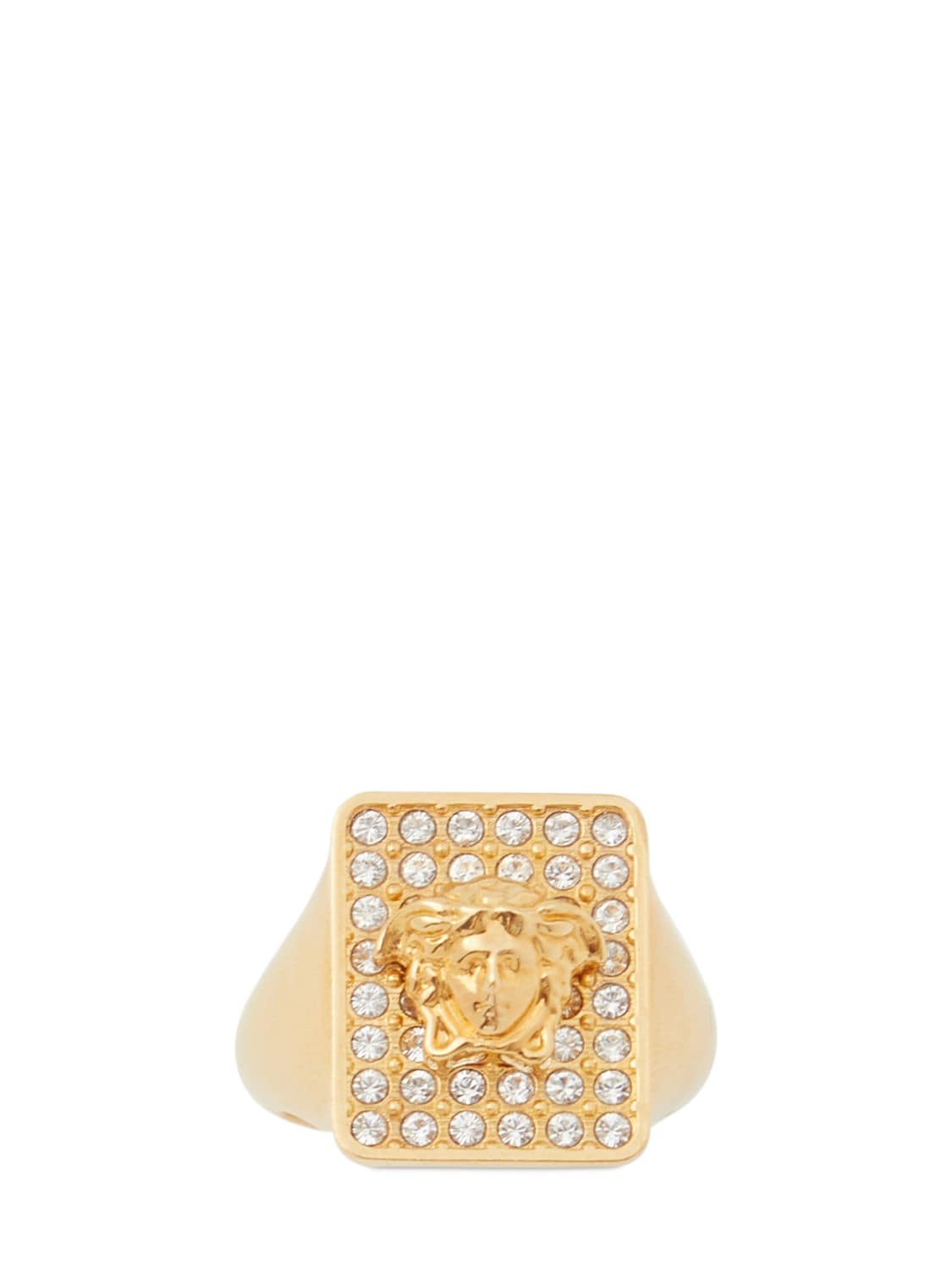 Shop Versace Medusa Crystal Squared Ring In Gold,crystal