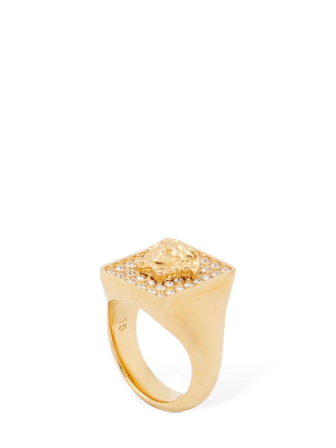 Versace Medusa Crystal Squared Ring In Gold,crystal