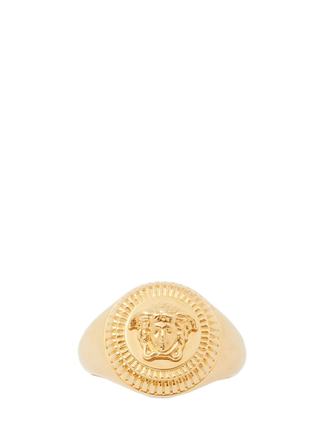 Shop Versace Medusa Coin Ring In Gold