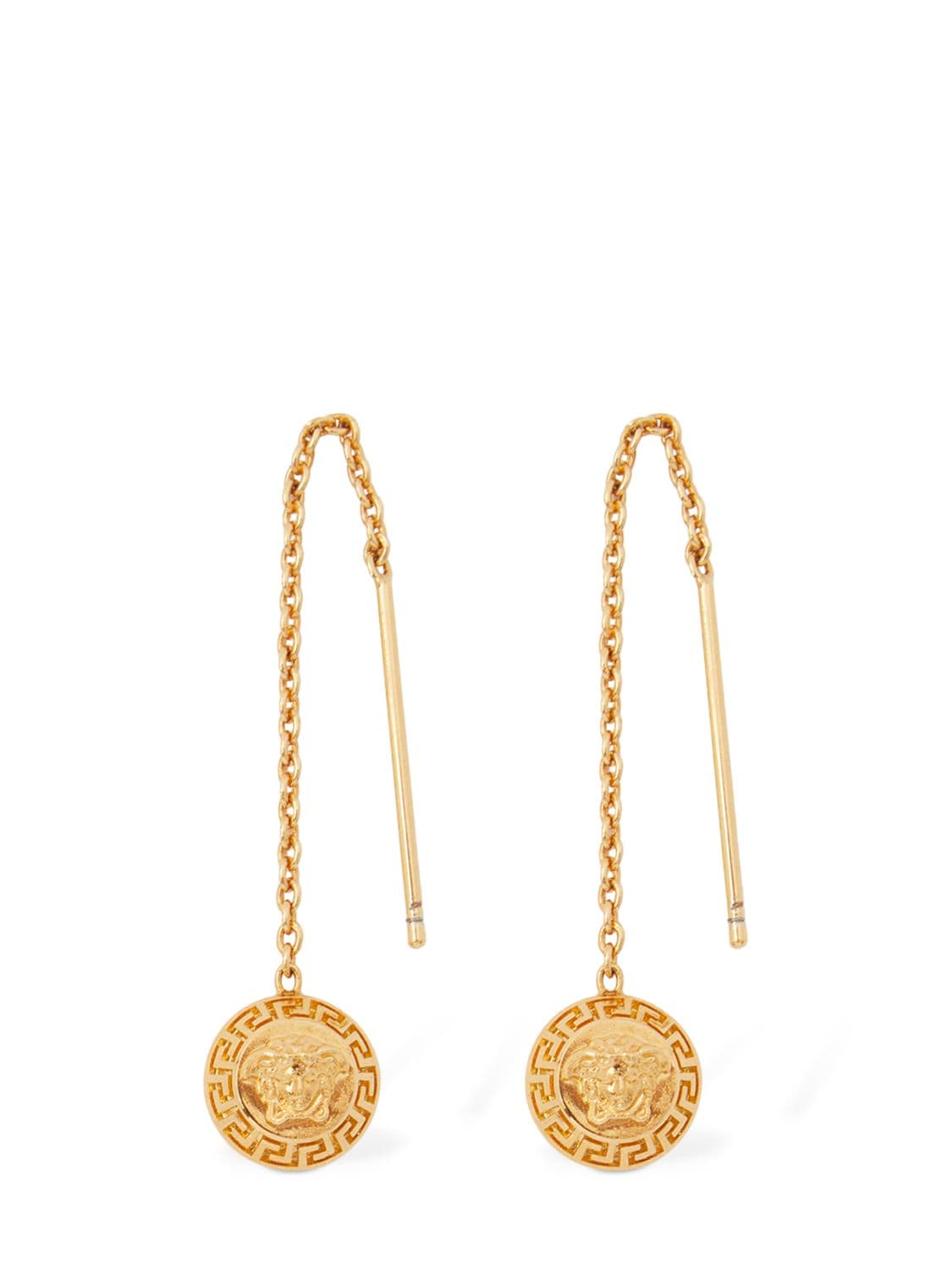 Versace Medusa Coin Drop Earrings In Gold