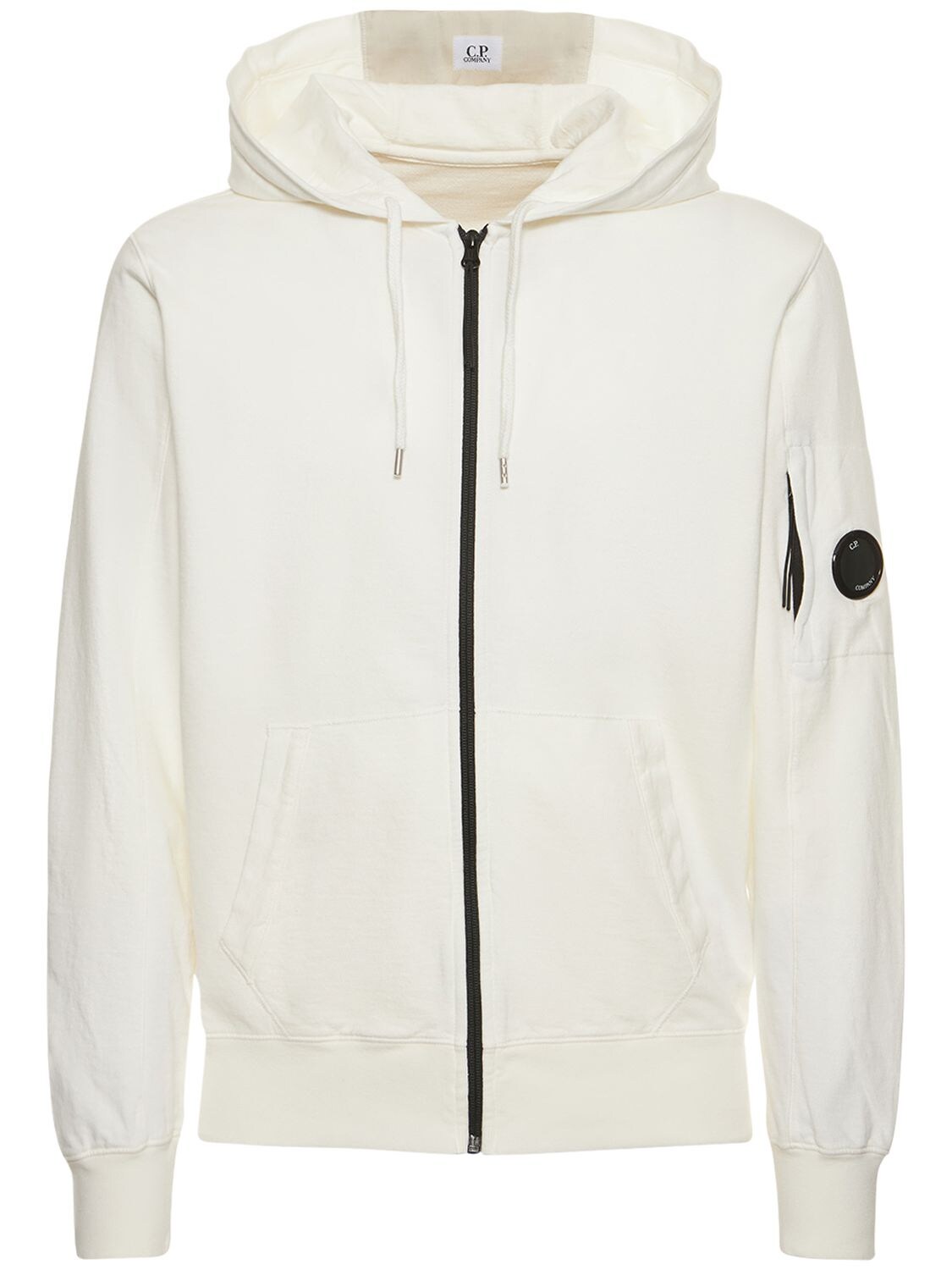 C.p. Company Light Cotton Zip-up Hoodie In White