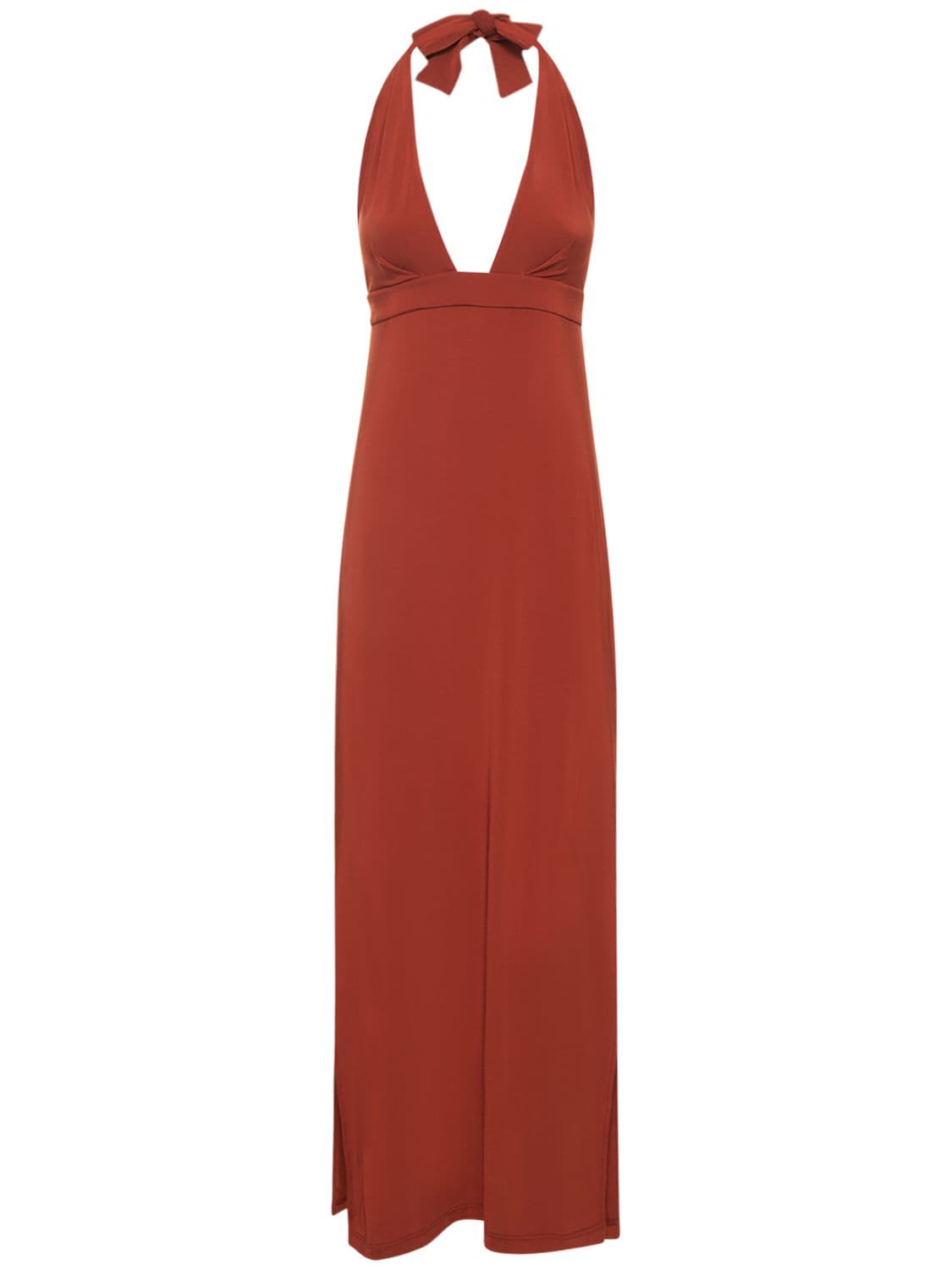 Max Mara Fluid Viscose Jersey Long Dress In Terracotta