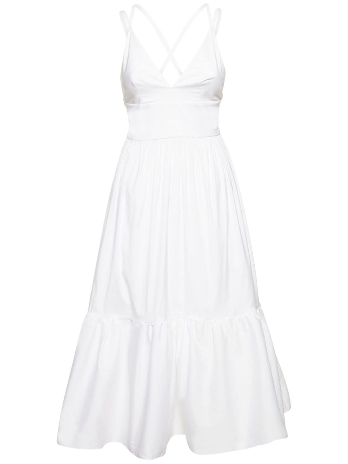 Ruffled Cotton Blend Poplin Long Dress – WOMEN > CLOTHING > DRESSES