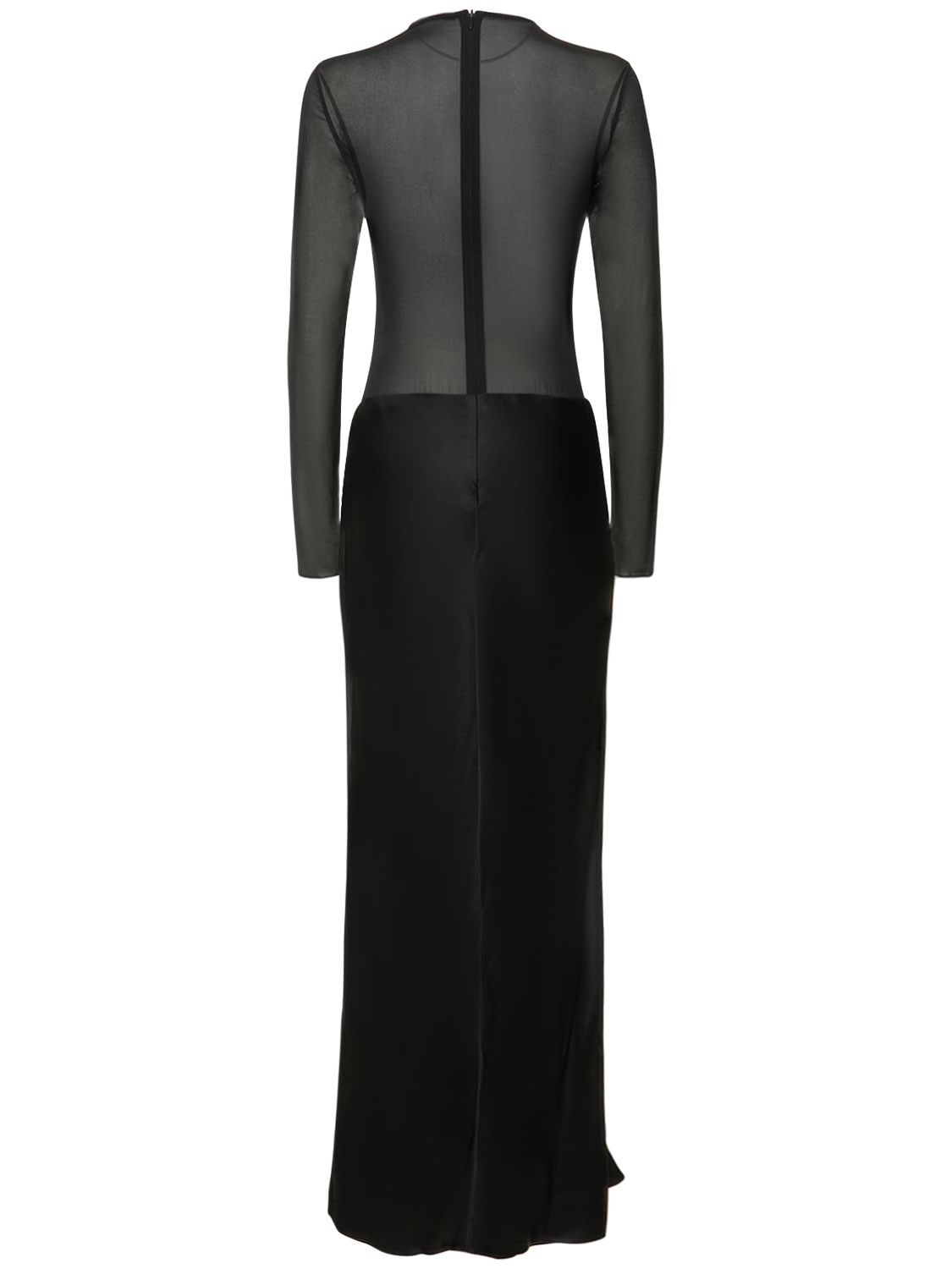 Shop Christopher Esber Sheer & Satin Long Dress In Black