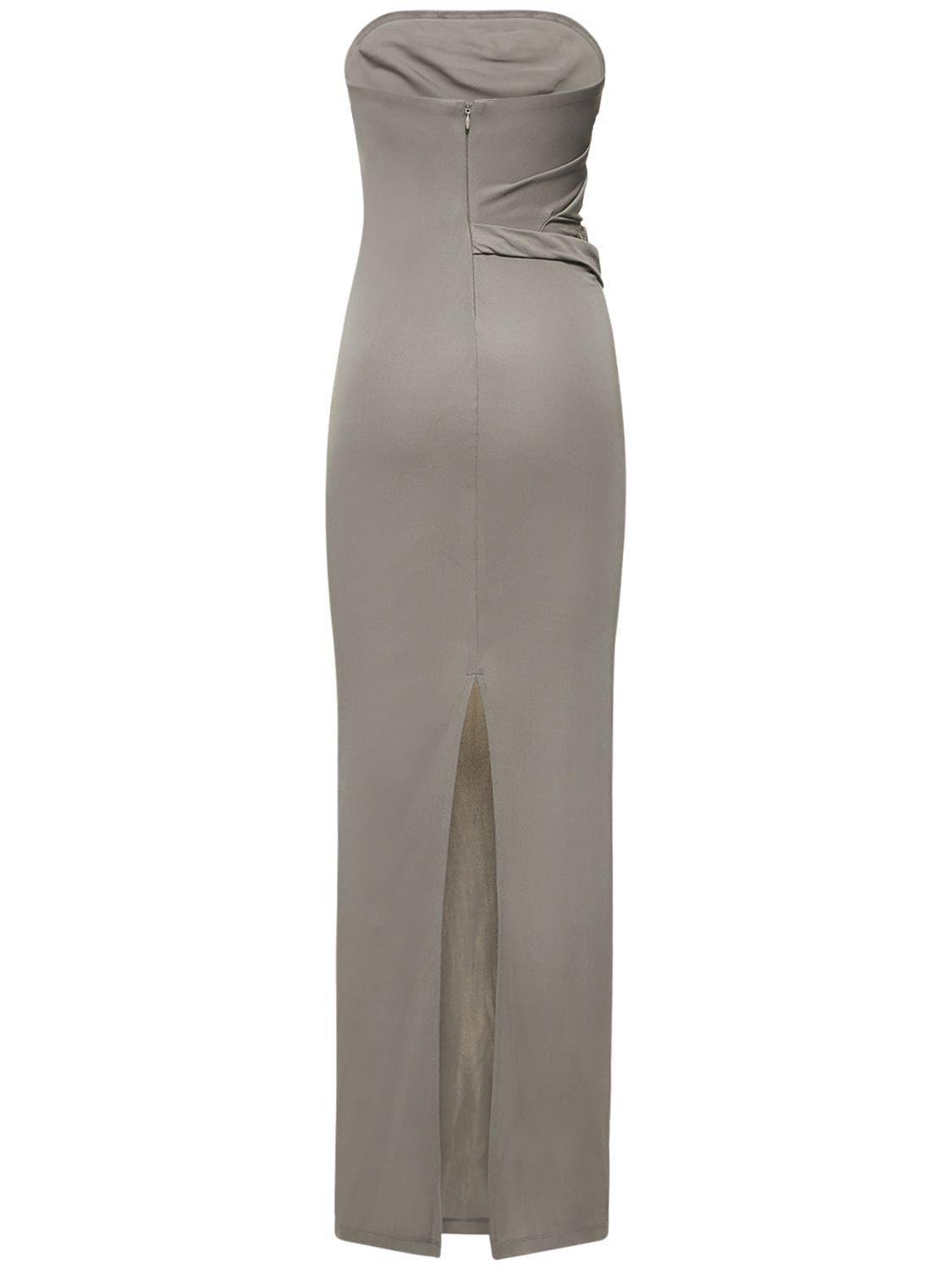 Shop Christopher Esber Ruched Jersey Strapless Long Dress In Grey