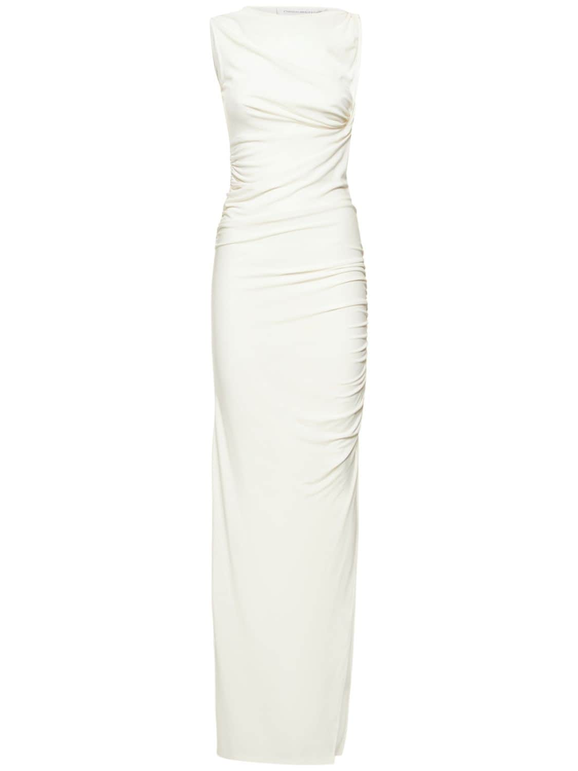 Christopher Esber Gesine Ruched Twisted Jersey Maxi Dress In White