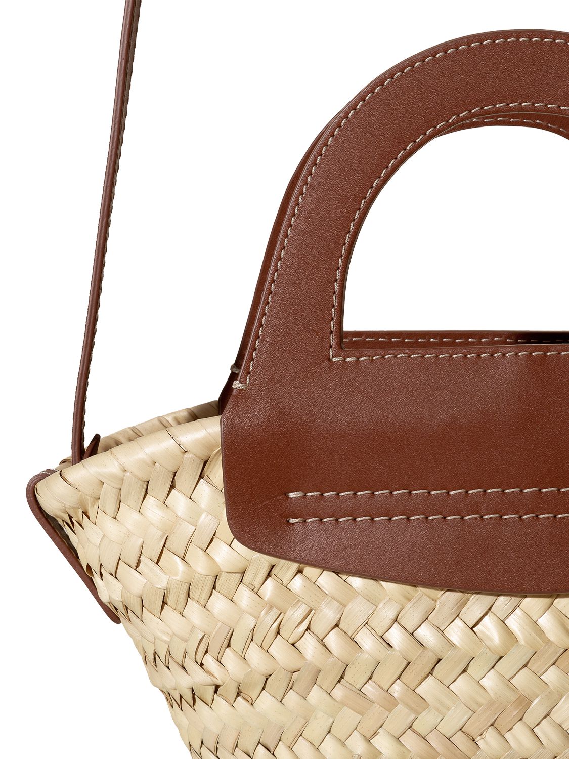 Hereu Mini Cabas Leather & Raffia Tote Bag In Chestnut