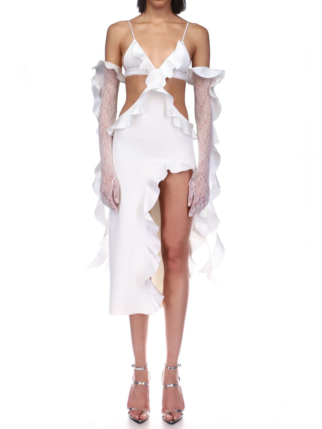 David Koma Cady & Satin Midi Dress In White