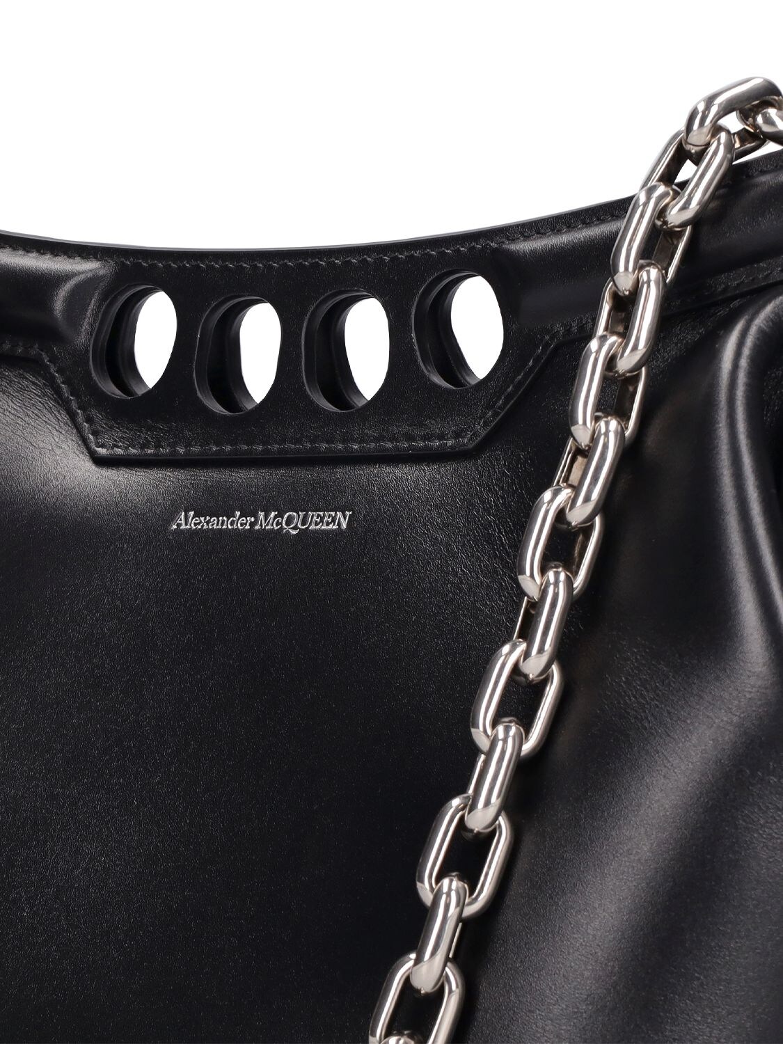 Shop Alexander Mcqueen Small Peak Leather Top Handle Bag In Black