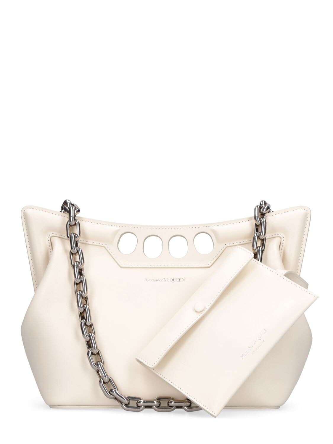 Shop Alexander Mcqueen Small Peak Leather Top Handle Bag In Soft Ivory