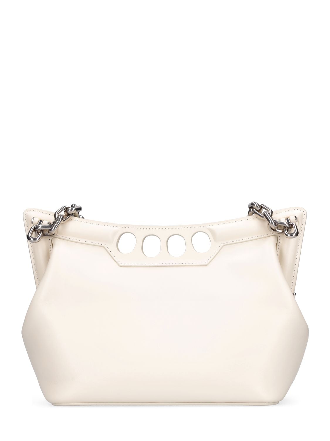 Shop Alexander Mcqueen Small Peak Leather Top Handle Bag In Soft Ivory