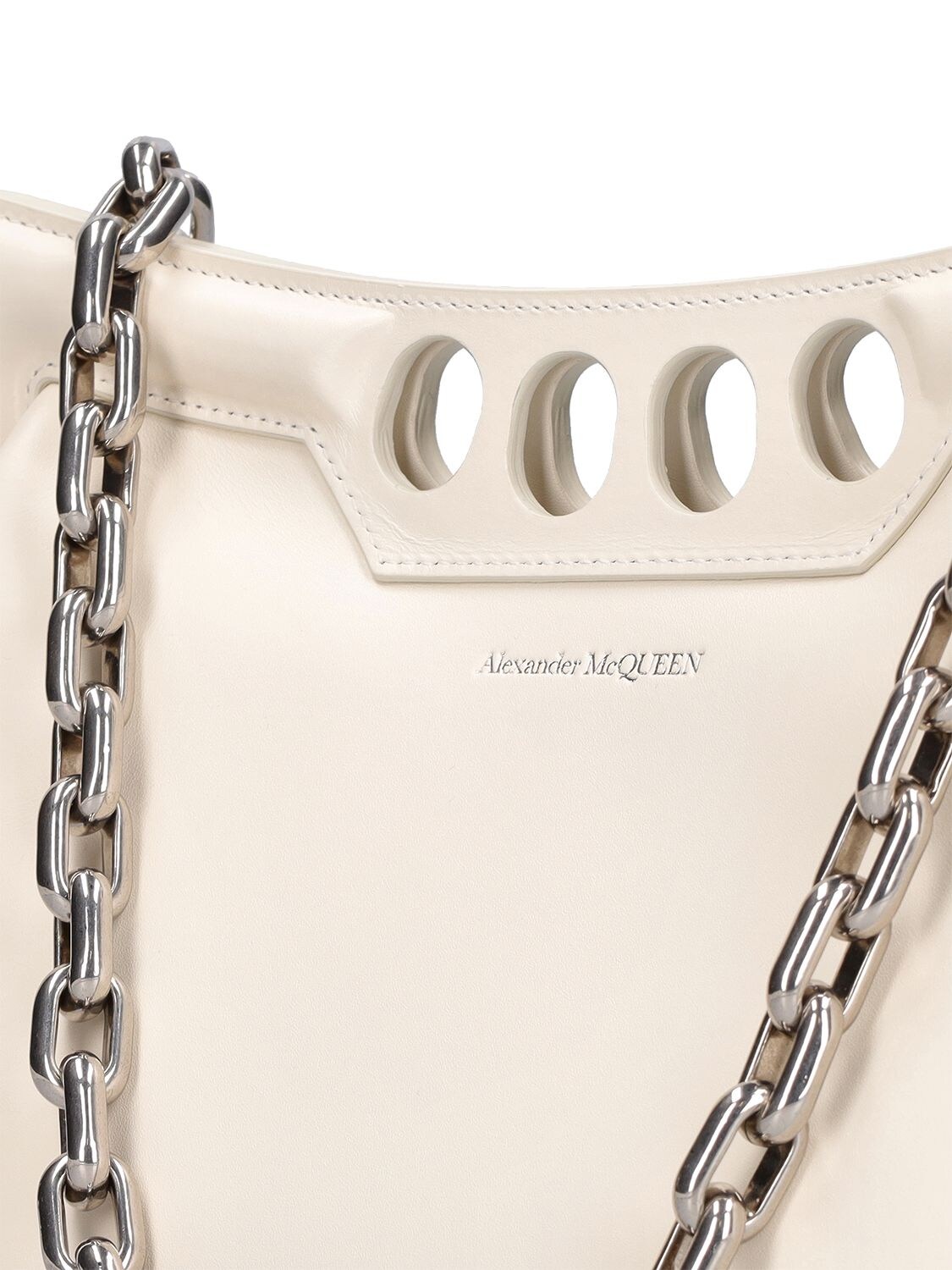 Shop Alexander Mcqueen Small Peak Leather Top Handle Bag In Soft Ivory