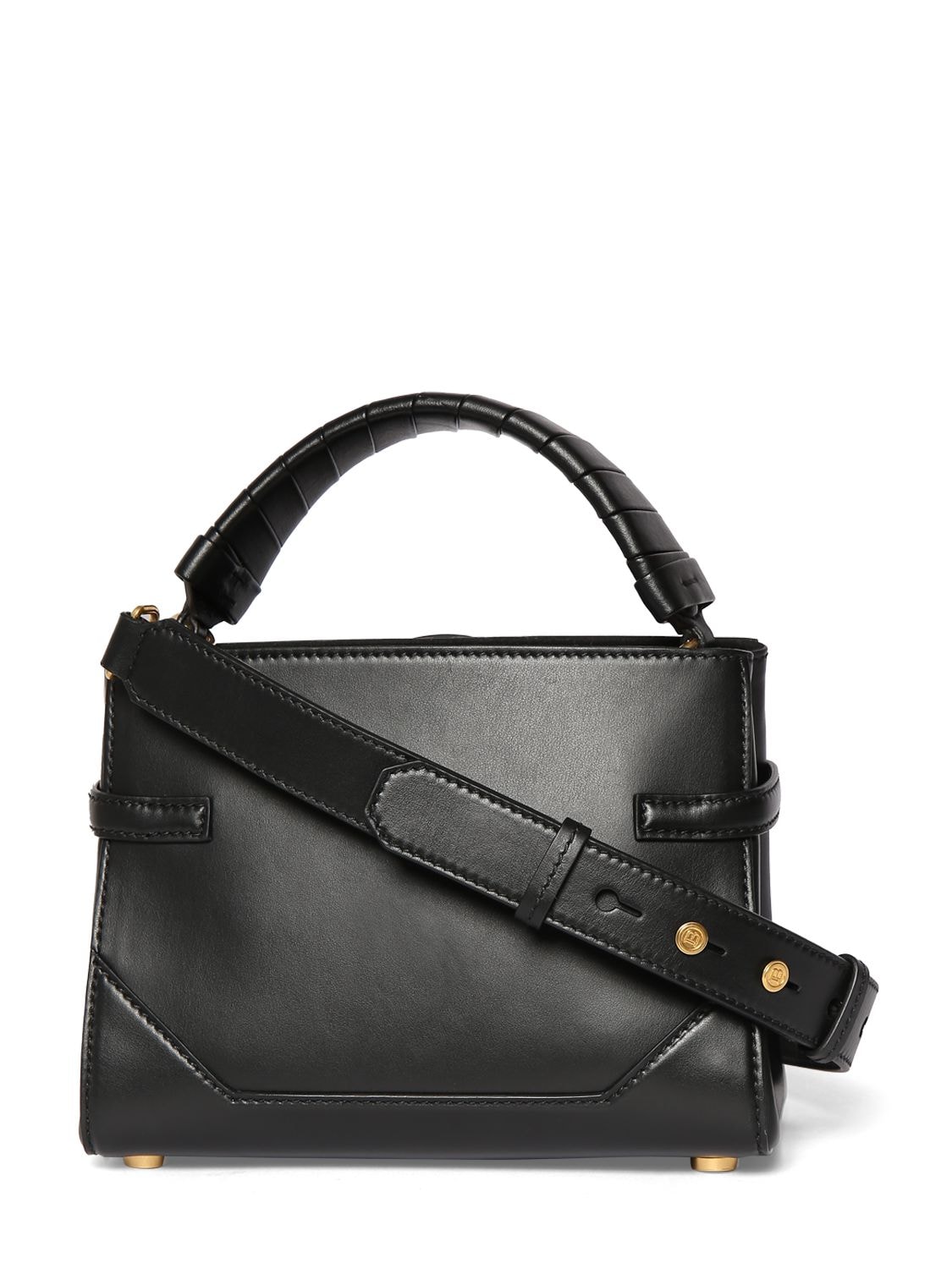 Shop Balmain Bbuzz 22 Leather Top Handle Bag In Noir