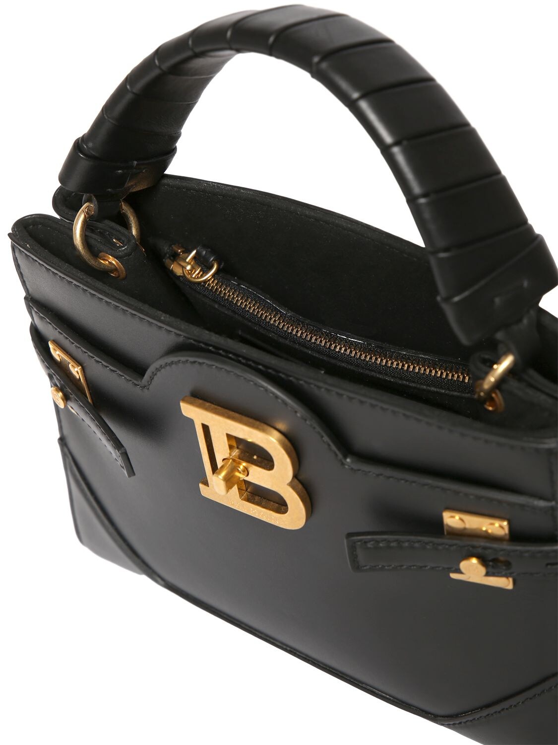Shop Balmain Bbuzz 22 Leather Top Handle Bag In Noir