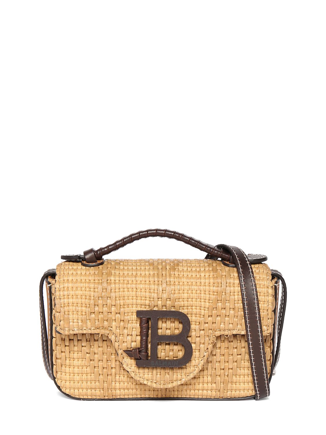 【bbn❗️】 Balmain Mini Bbuzz Raffia Effect Shoulder Bag In Marron Clair