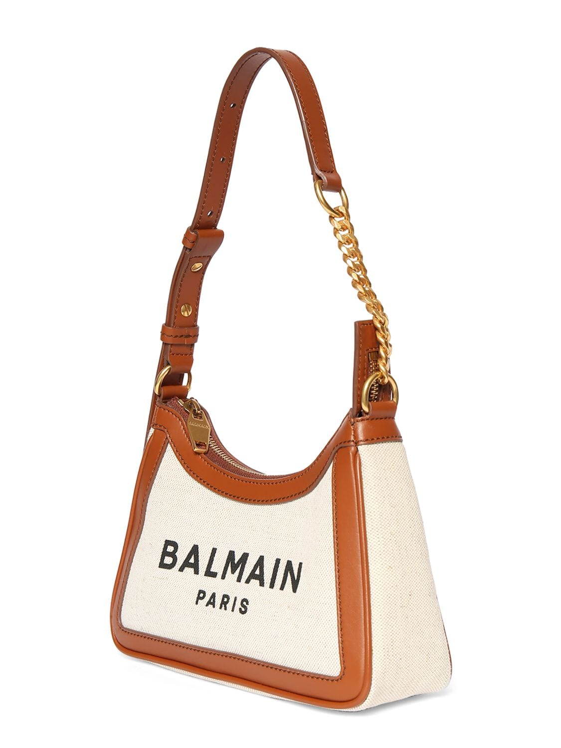 Shop Balmain B-army Canvas & Leather Shoulder Bag In Gem Natural