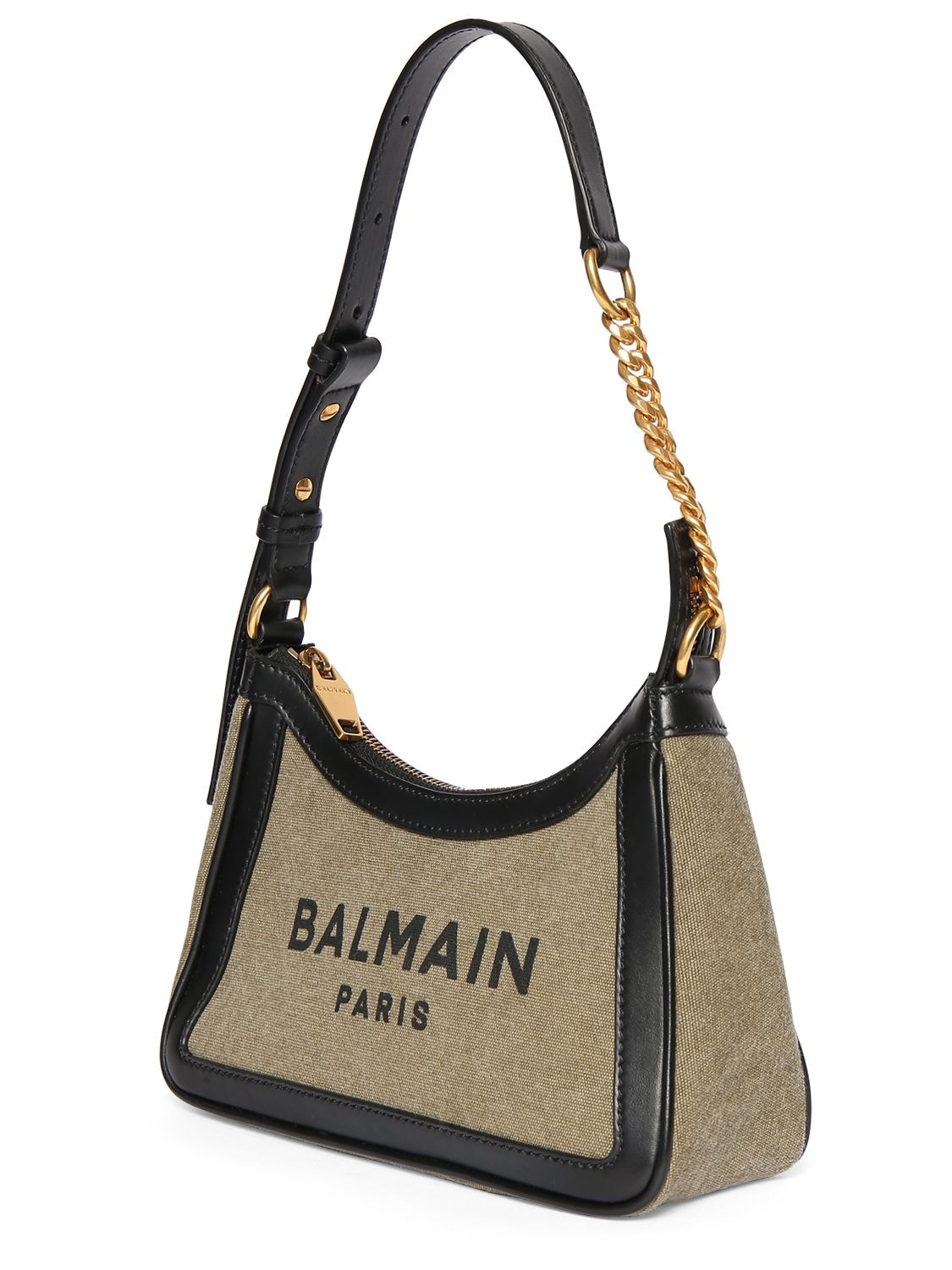 Shop Balmain B-army Canvas & Leather Shoulder Bag In Kaki,noir