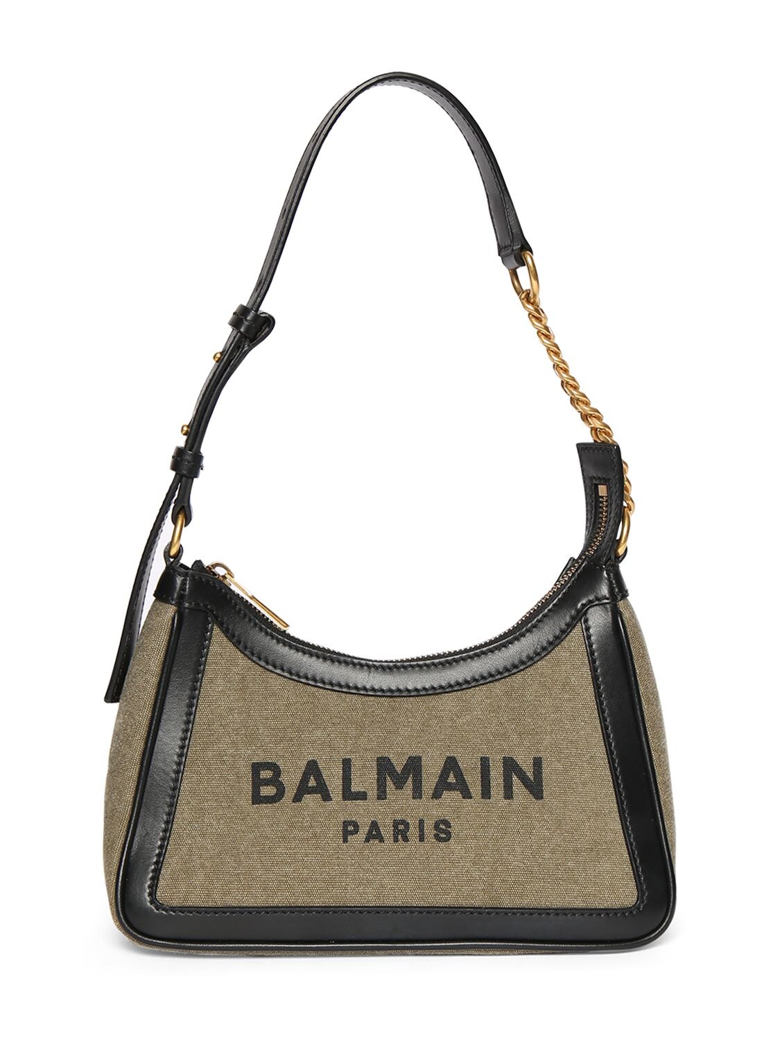 Shop Balmain B-army Canvas & Leather Shoulder Bag In Kaki,noir