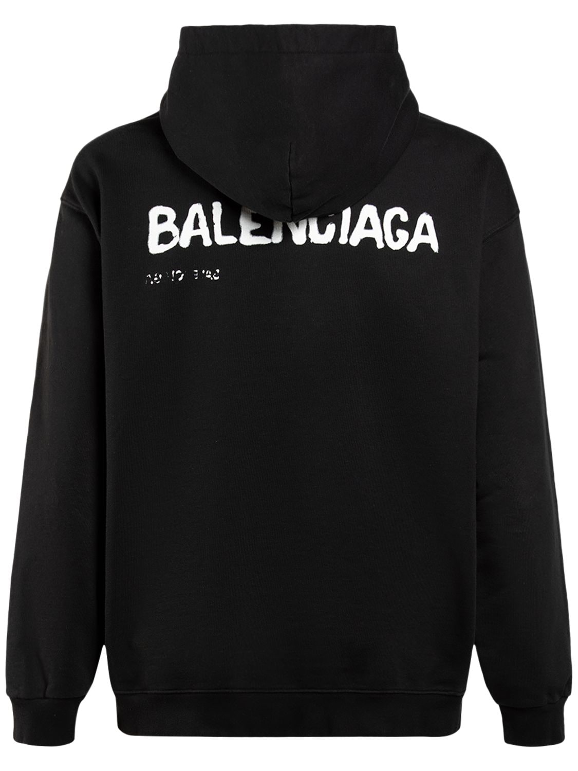 Shop Balenciaga Cotton Sweatshirt Hoodie In Washed Black