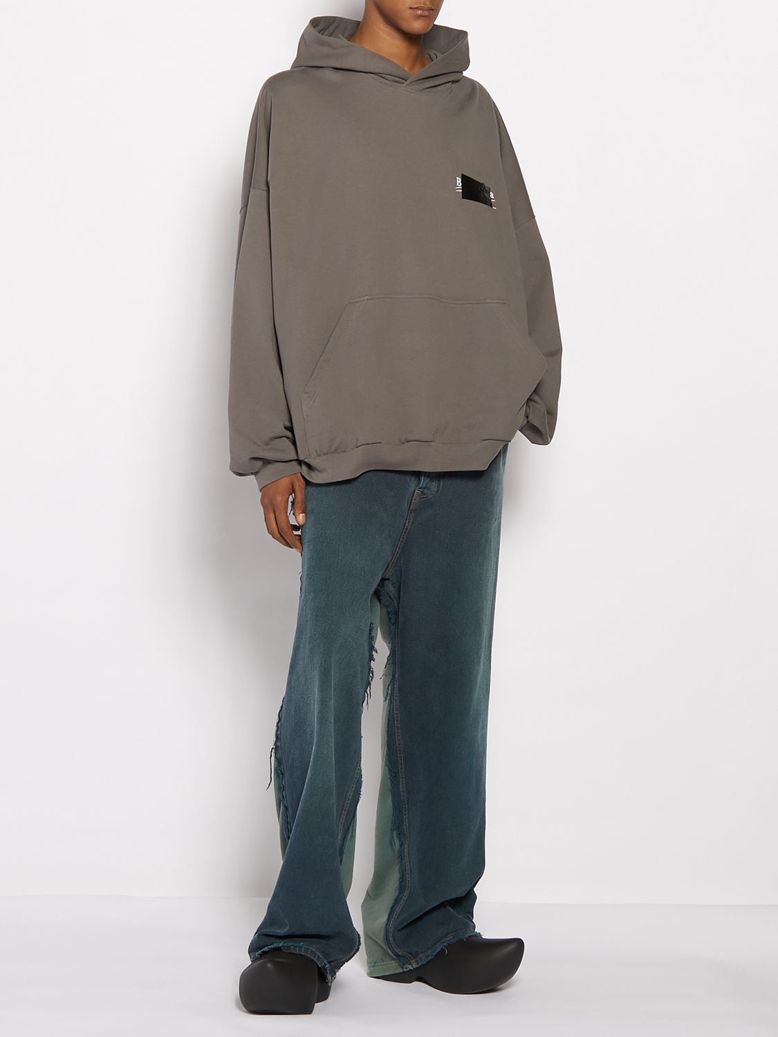 Shop Balenciaga Cotton Sweatshirt Hoodie In Smoked Grey