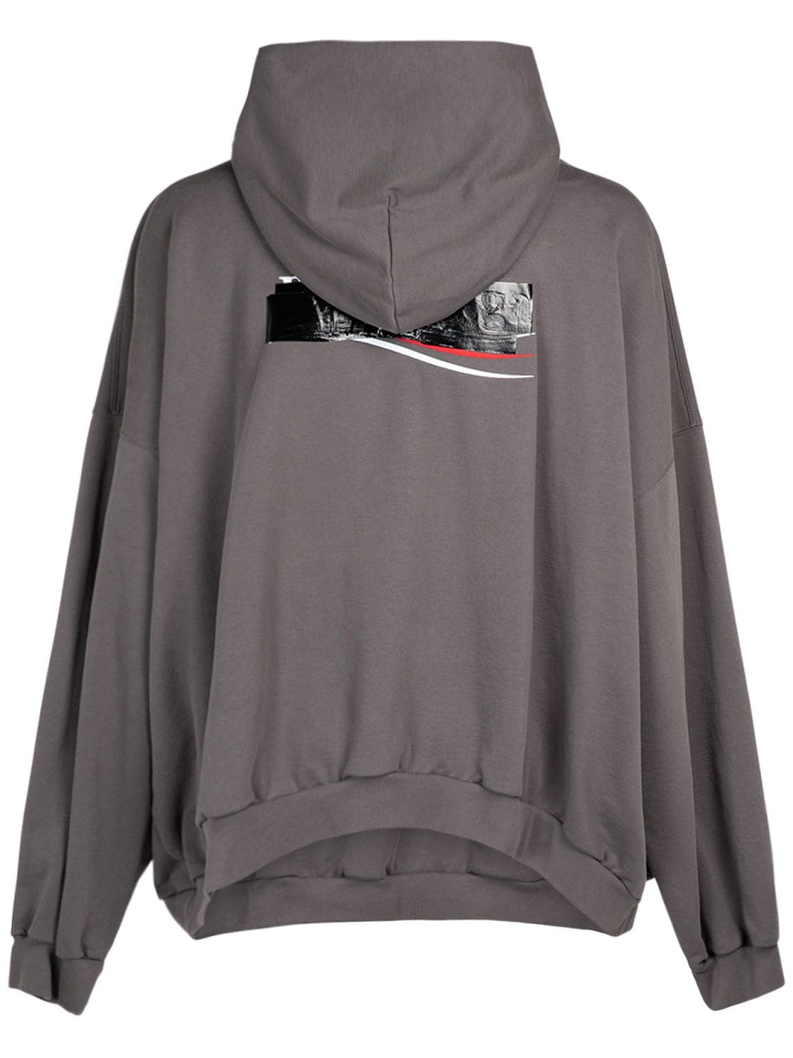 Shop Balenciaga Cotton Sweatshirt Hoodie In Smoked Grey