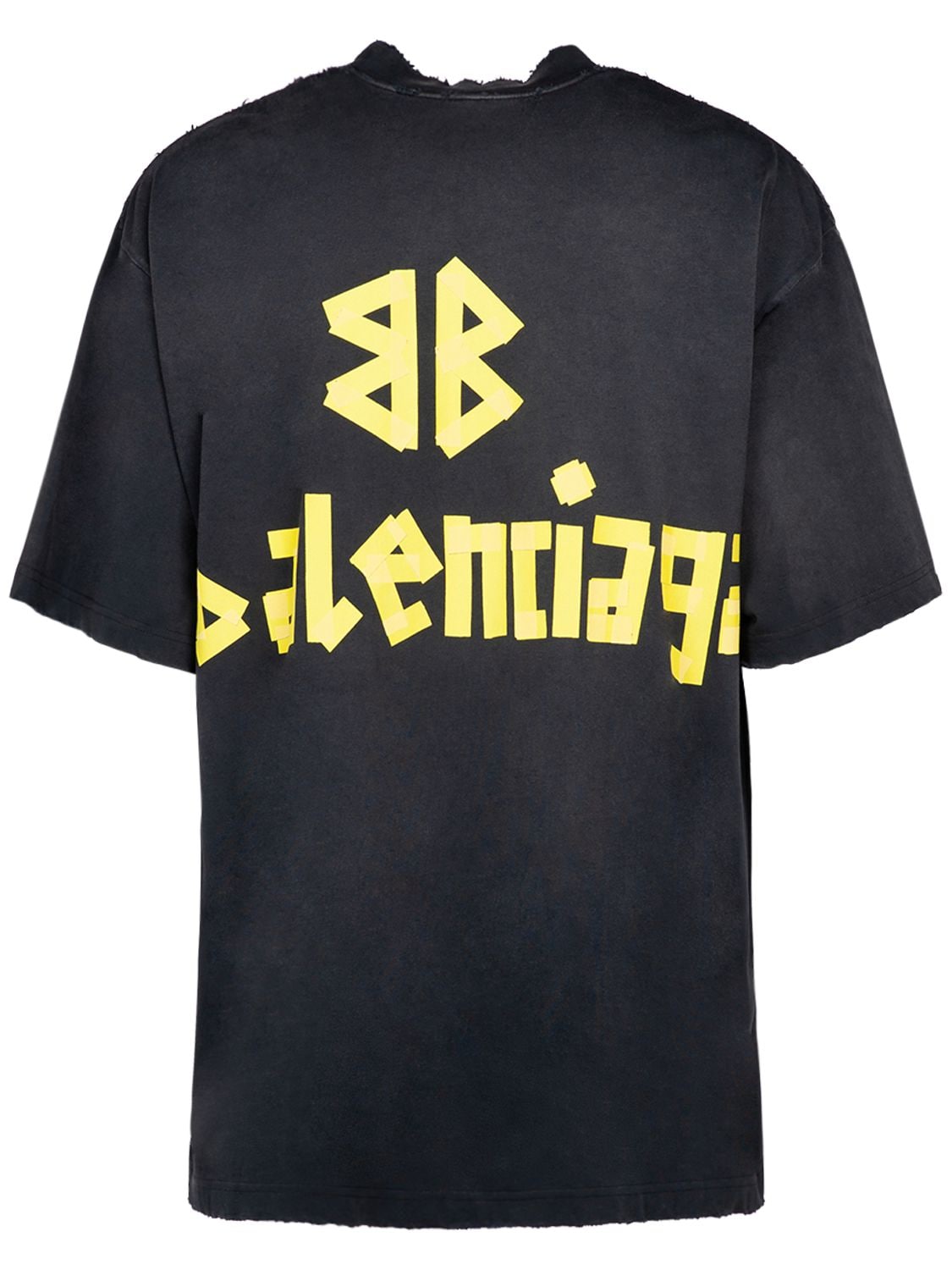 Shop Balenciaga Tape Type Vintage Effect Cotton T-shirt In Washed Black