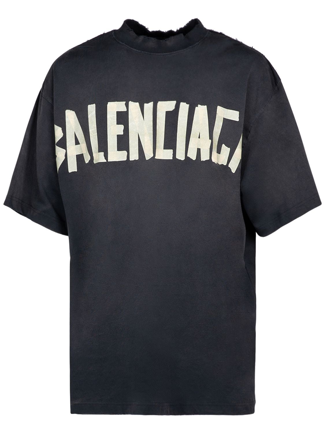 Balenciaga Tape Type Vintage Effect Cotton T-shirt In Black Faded