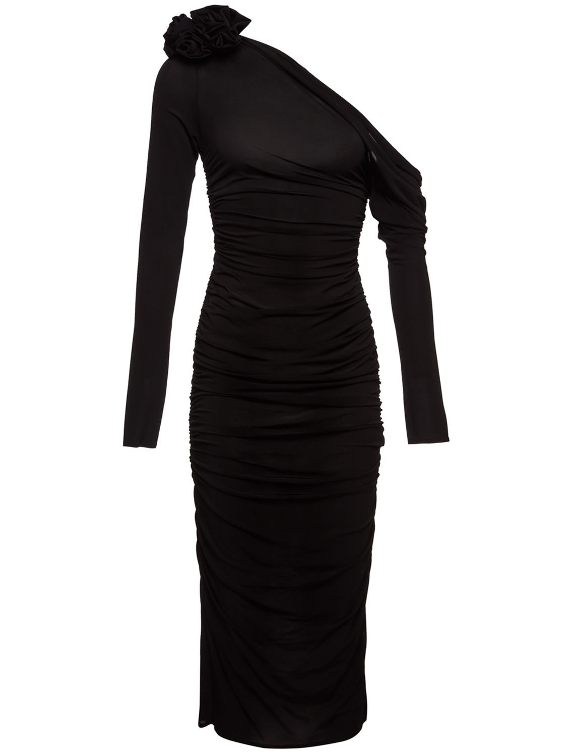 Magda Butrym Jersey Midi Dress W/ 3d Flower In Black | ModeSens