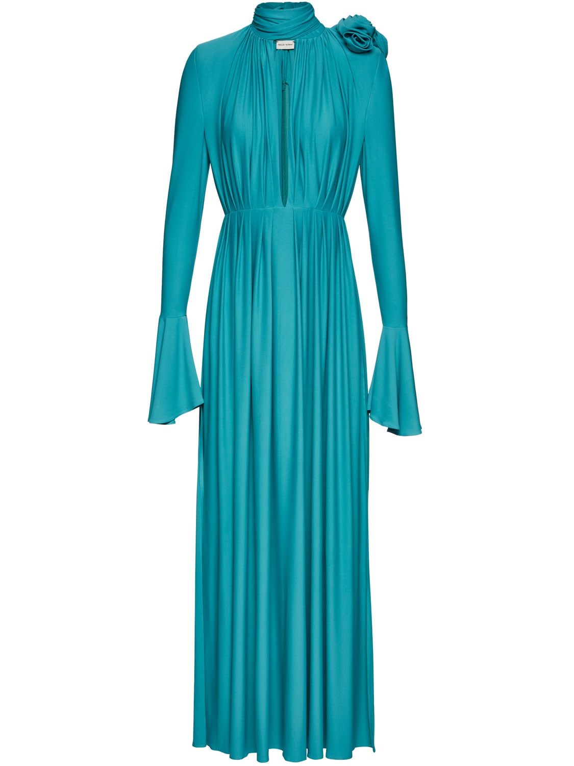 Magda Butrym Long Jersey Dress With 3d Flower In Aquamarine | ModeSens