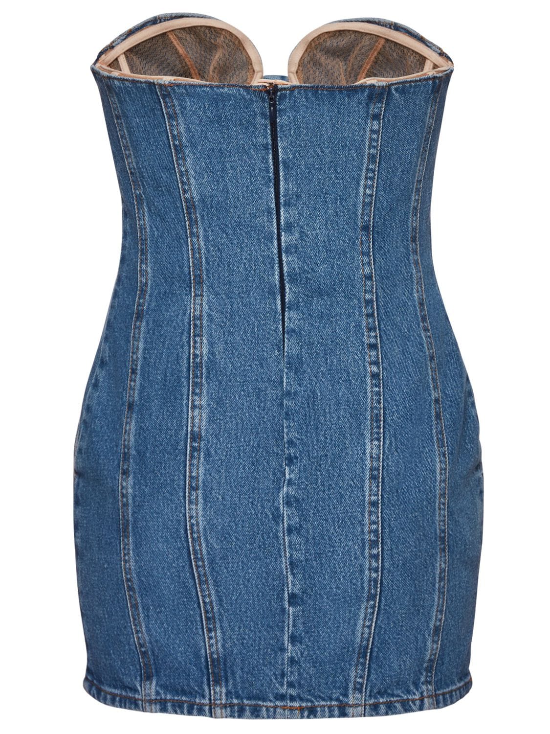 Shop Magda Butrym Denim Bustier Mini Dress W/ 3d Flower