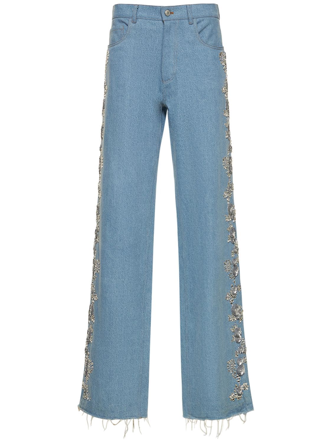 Denim Embroidered Leg Wide Jeans – WOMEN > CLOTHING > JEANS