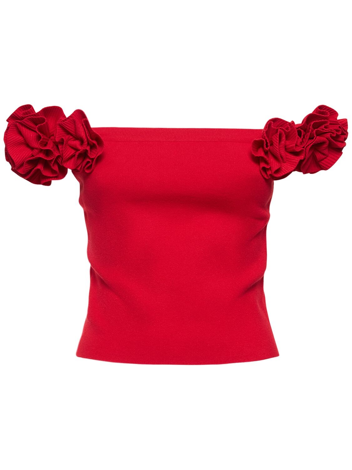 Knit Off-the-shoulder Top W/ 3d Flowers – WOMEN > CLOTHING > TOPS
