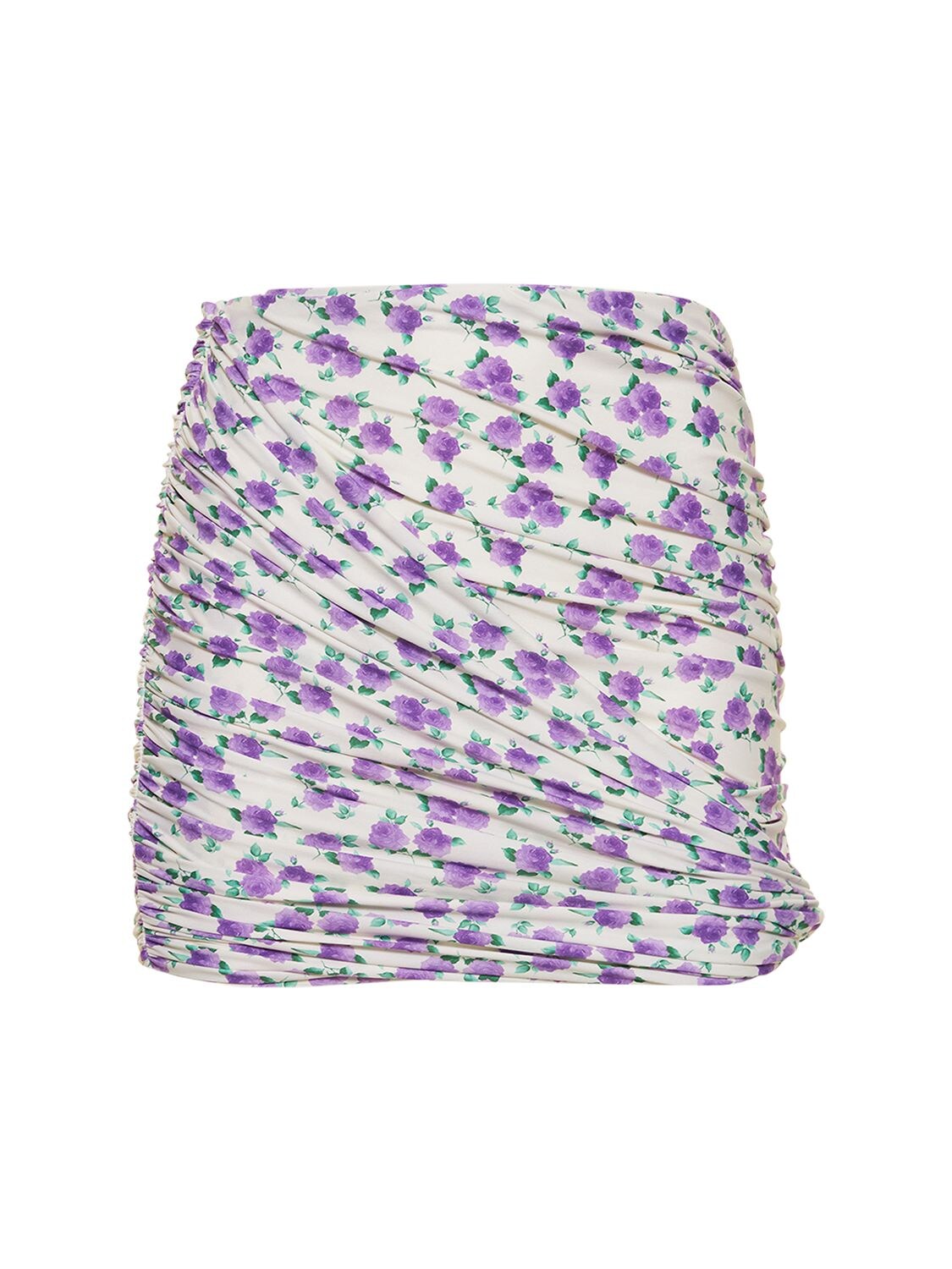 Ruched Printed Jersey Mini Skirt – WOMEN > CLOTHING > SKIRTS