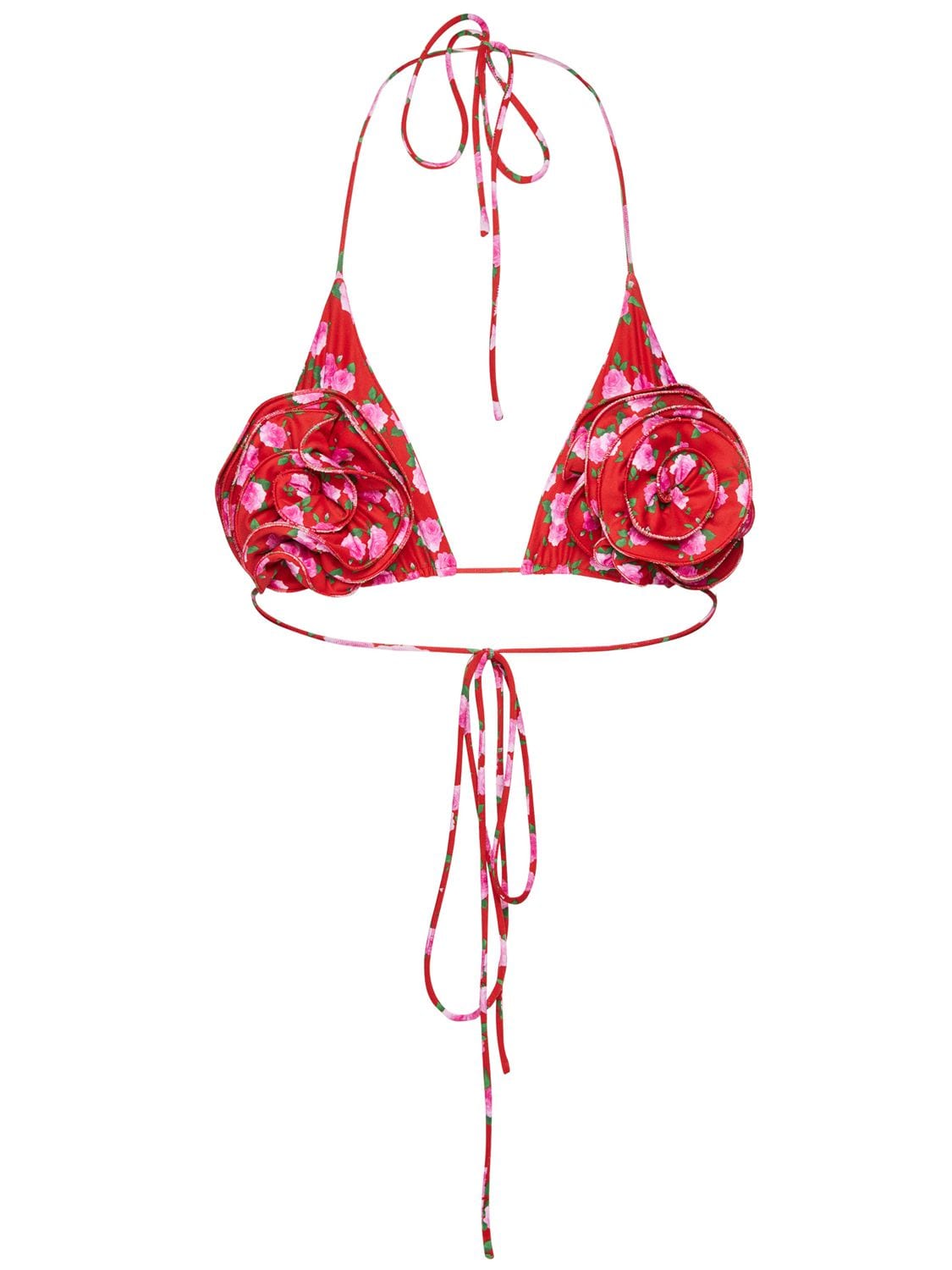 Magda Butrym Printed Triangle 3d Flower Bikini Top In Red Print