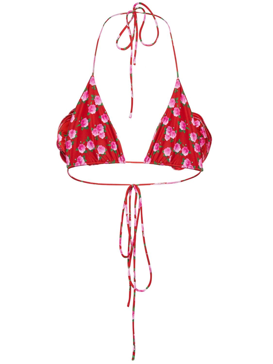 Shop Magda Butrym Printed Triangle 3d Flower Bikini Top In Red Print