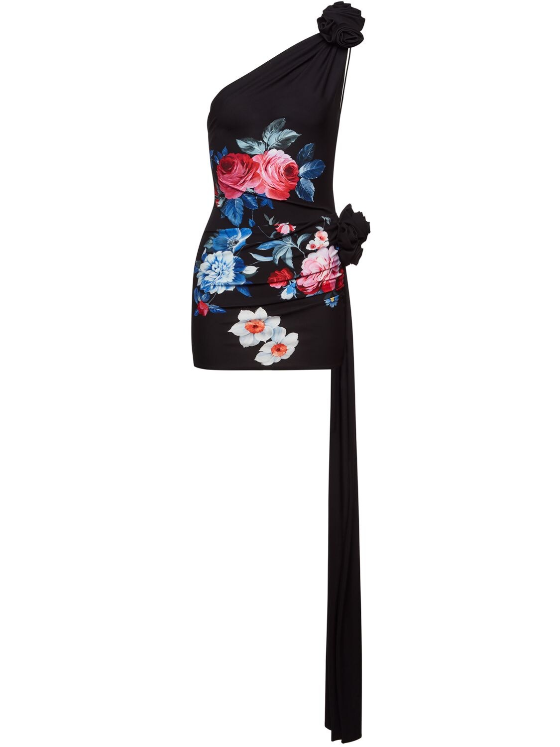 Magda Butrym Printed Jersey One Shoulder Minidress In Black