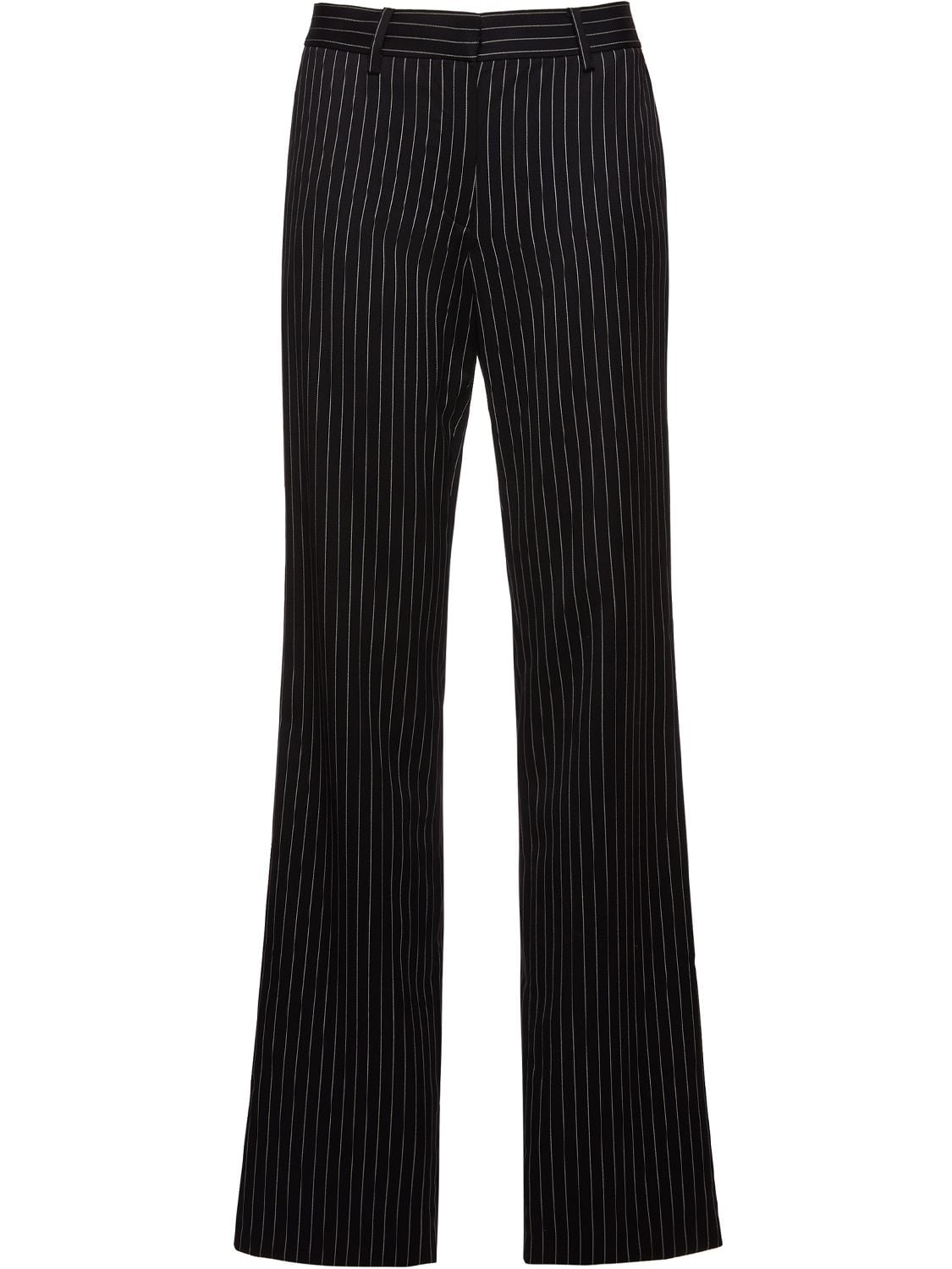 Shop Magda Butrym Striped Twill Low Rise Pants In Black,white