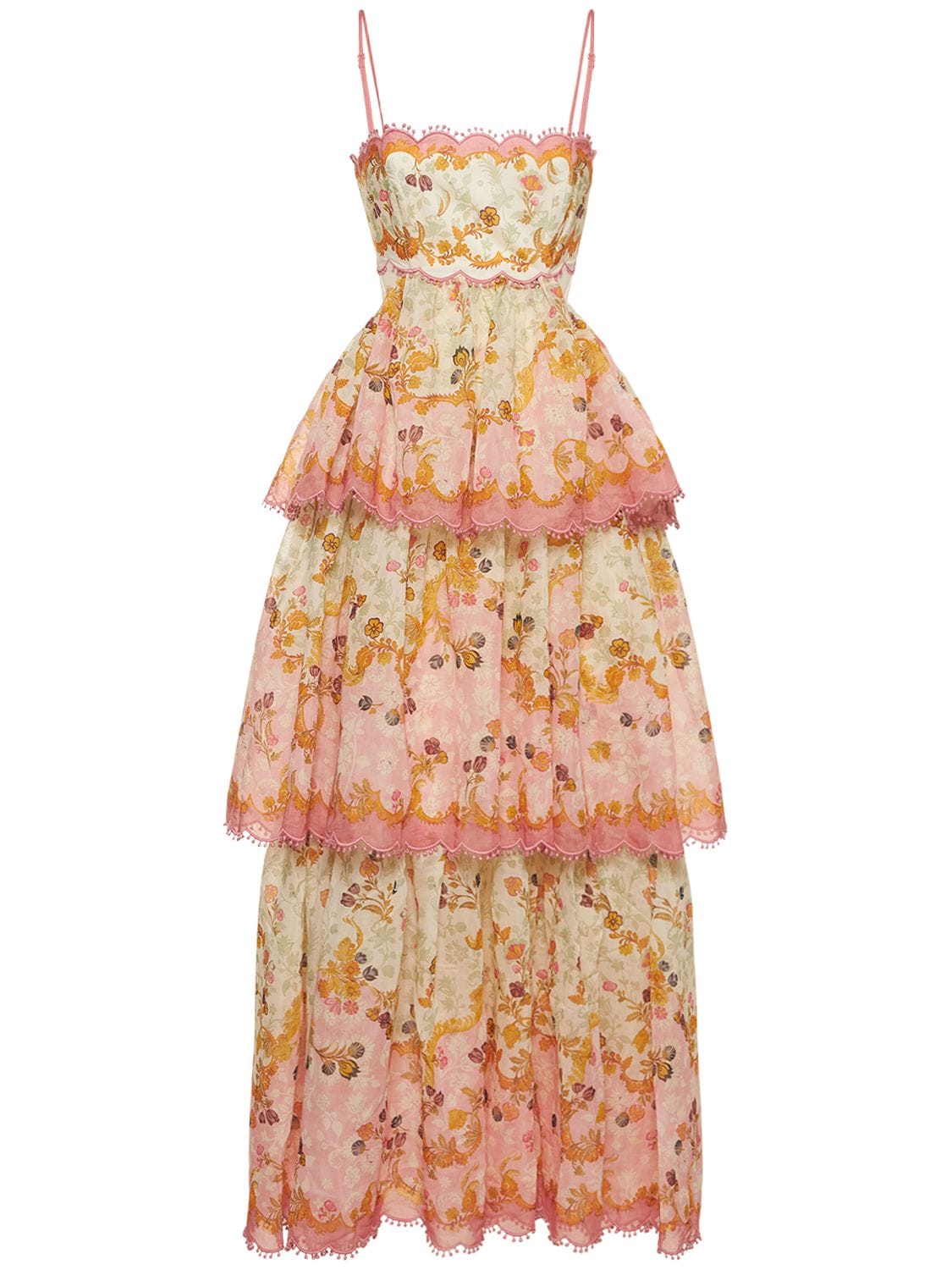 ZIMMERMANN LAUREL FRILLED COTTON & SILK MIDI DRESS