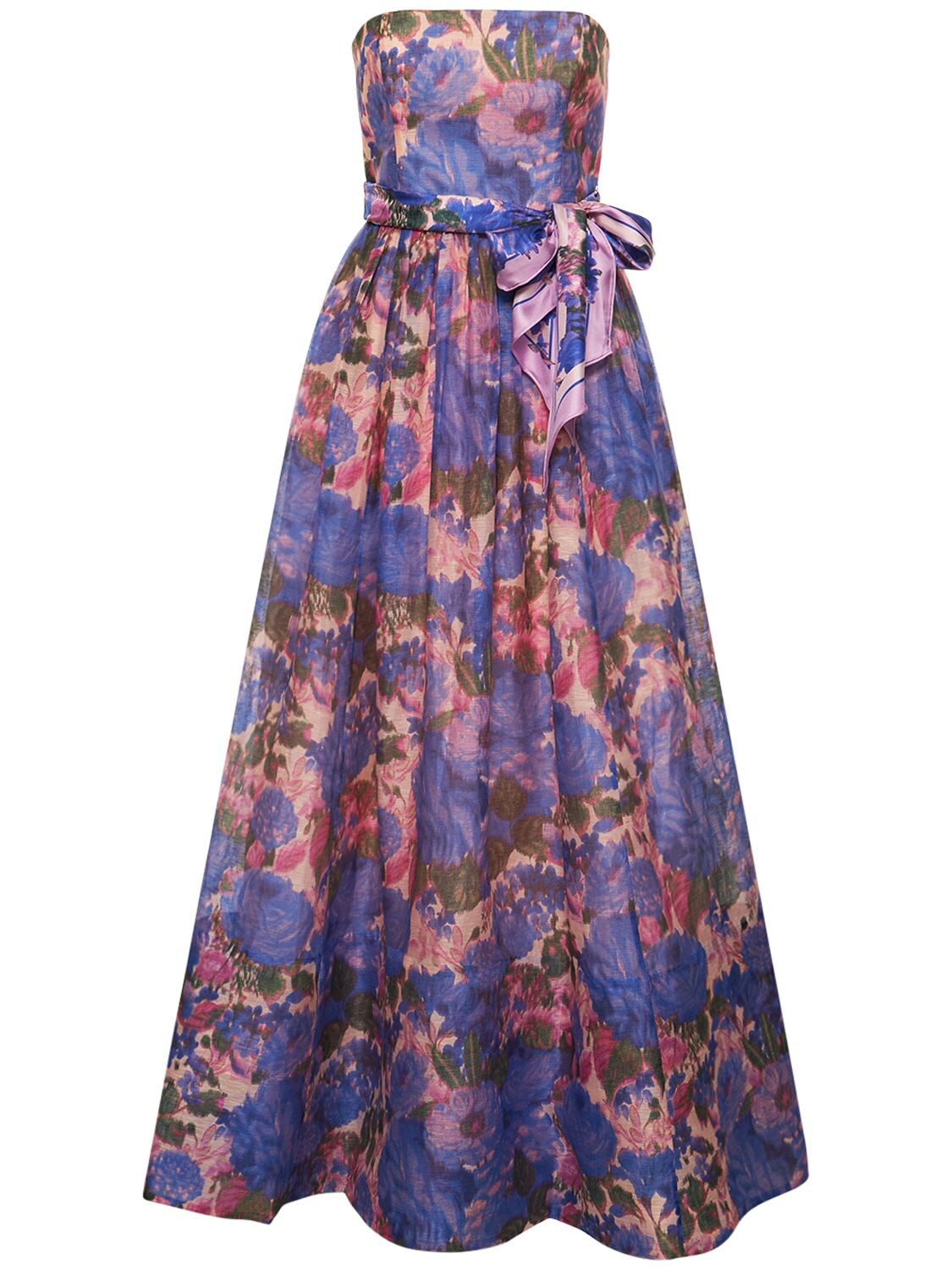 Zimmermann High Tide Belted Floral Print Linen And Silk Blend Midi Dress In Multicolor Modesens