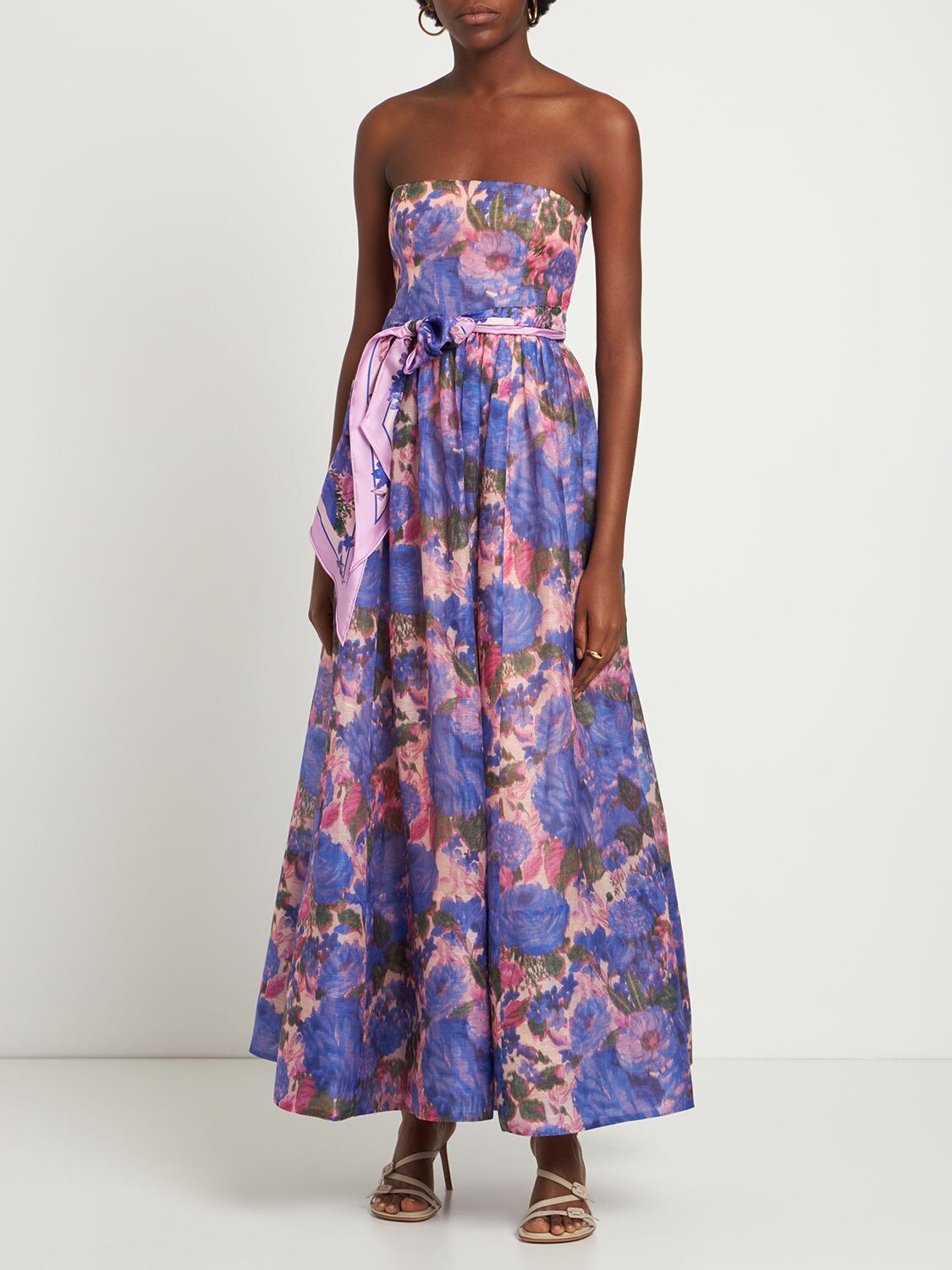 Zimmermann High Tide Belted Floral-print Linen And Silk-blend Midi ...