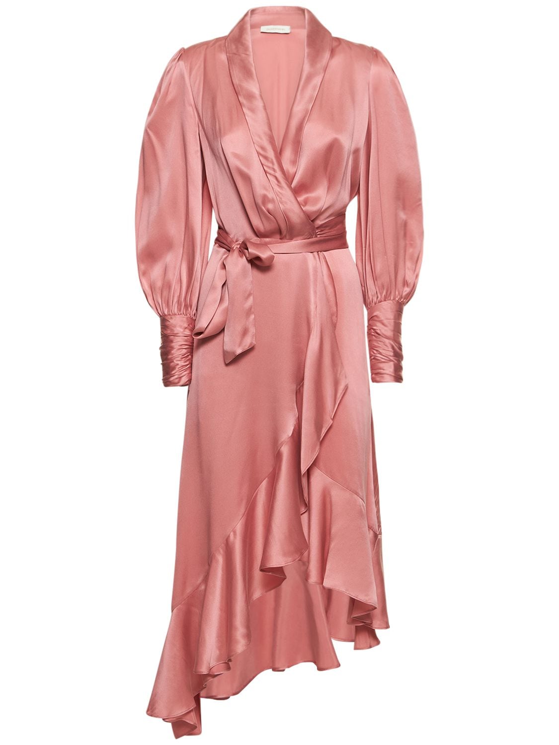 Zimmermann Womens Lipstick Plunge-neck Wrap-over Silk Midi Dress In Lipstick Pink