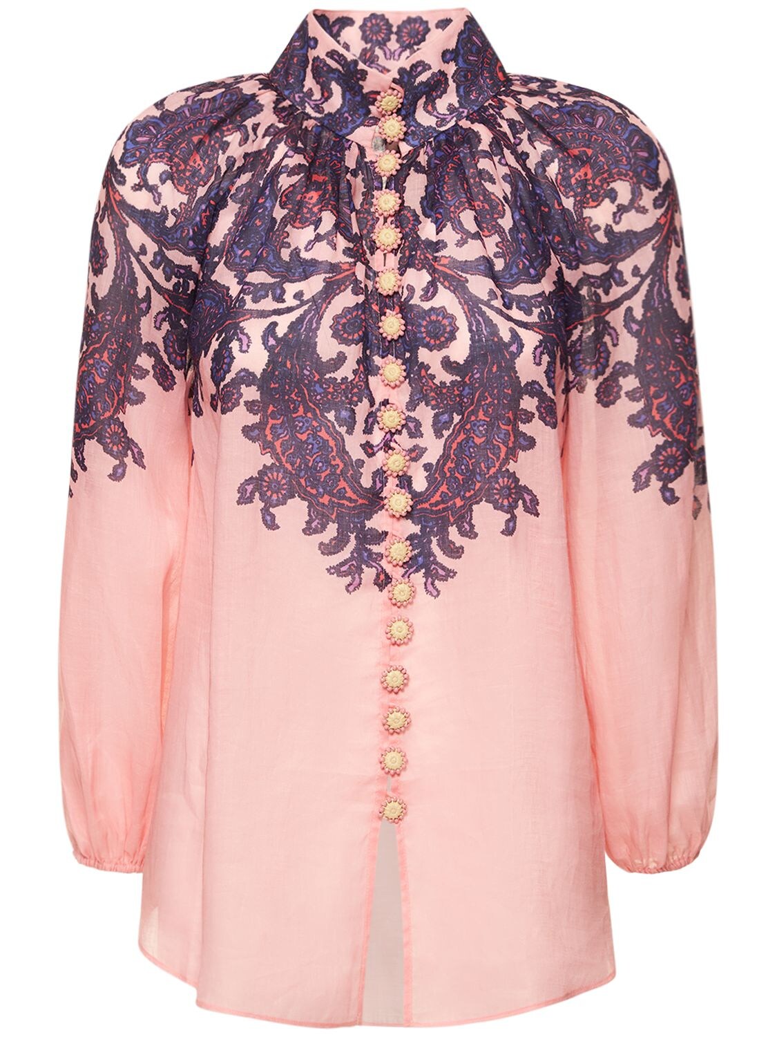 Zimmermann Tiggy Paisley-print Ramie Blouse In Rosa | ModeSens