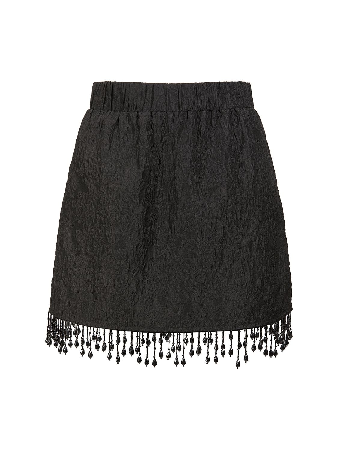Jacquard Organza Fringed Bead Mini Skirt